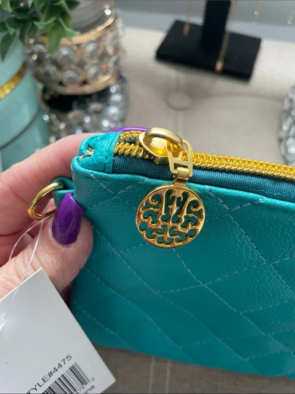 ✨Tiffany Blue Quilted Cosmetic Pouch with Gold Zipper & wristlet ✨NWT